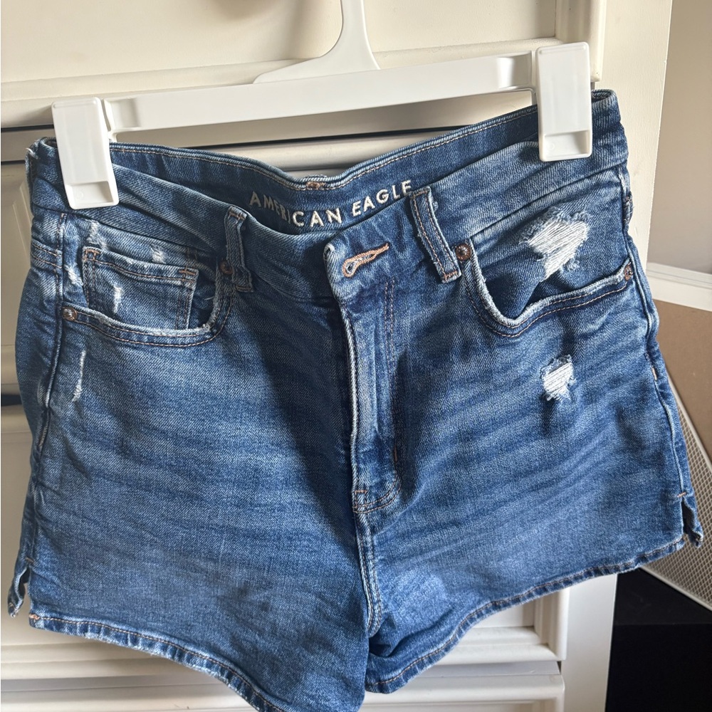 American Eagle Outfitters Blue Jean Shorts with Frayed Hem